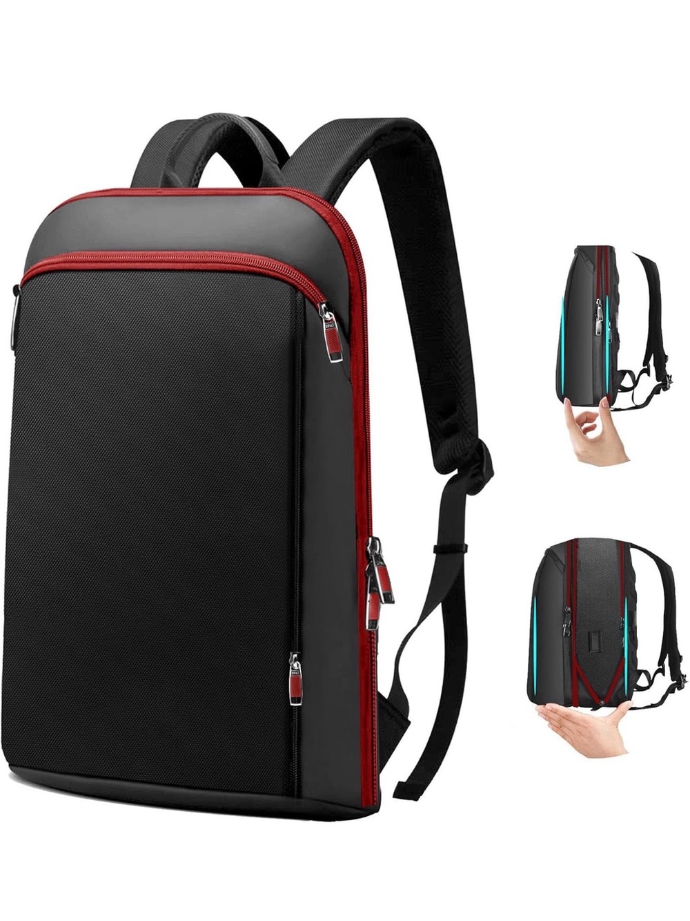 Slim Black Backpack with Red Trim - Men's Travel & Tech Bag